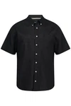 JP1880 Kurzarmhemd Leinenmix-Hemd Buttondown-Kragen Schwarz