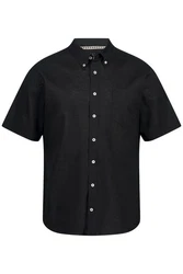 JP1880 Kurzarmhemd Leinenmix-Hemd Buttondown-Kragen Schwarz