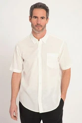 JP1880 Kurzarmhemd Leinenmix-Hemd Buttondown-Kragen Weiß