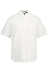 JP1880 Kurzarmhemd Leinenmix-Hemd Buttondown-Kragen Weiß