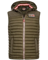 Geographical Norway Steppweste Herren Outdoor Kapuzenweste Dunkelgrün/Khaki/Grün