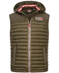 Geographical Norway Steppweste Herren Outdoor Kapuzenweste Dunkelgrün/Khaki/Grün