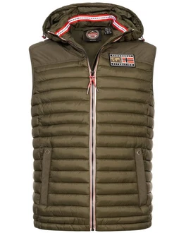 Geographical Norway Steppweste Herren Outdoor Kapuzenweste Dunkelgrün/Khaki/Grün