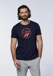 Chiemsee Print-Shirt T-Shirt im Label-Look Lila/Dunkelblau/Gelb