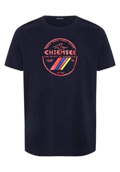 Chiemsee Print-Shirt T-Shirt im Label-Look Lila/Dunkelblau/Gelb