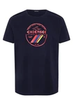 Chiemsee Print-Shirt T-Shirt im Label-Look Lila/Dunkelblau/Gelb