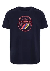 Chiemsee Print-Shirt T-Shirt im Label-Look Lila/Dunkelblau/Gelb