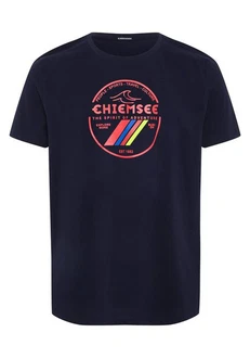 Chiemsee Print-Shirt T-Shirt im Label-Look Lila/Dunkelblau/Gelb