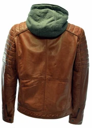 Zimmert Lederjacke Carlo mit abnehmbarer Kapuze Cognac/Schwarz/Dunkelbraun