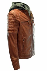 Zimmert Lederjacke Carlo mit abnehmbarer Kapuze Cognac/Schwarz/Dunkelbraun