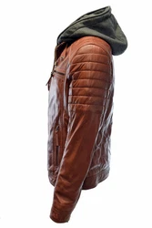 Zimmert Lederjacke Carlo mit abnehmbarer Kapuze Cognac/Schwarz/Dunkelbraun