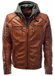 Zimmert Lederjacke Carlo mit abnehmbarer Kapuze Cognac/Schwarz/Dunkelbraun