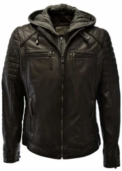 Zimmert Lederjacke Carlo mit abnehmbarer Kapuze Cognac/Schwarz/Dunkelbraun