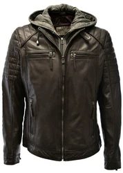 Zimmert Lederjacke Carlo mit abnehmbarer Kapuze Cognac/Schwarz/Dunkelbraun