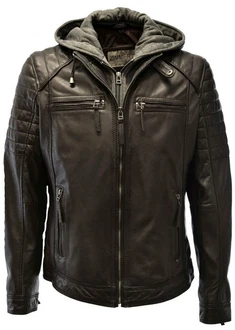 Zimmert Lederjacke Carlo mit abnehmbarer Kapuze Cognac/Schwarz/Dunkelbraun
