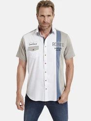 Jan Vanderstorm Kurzarmhemd BODVAR +Fit Kollektion Rot/Grau/Beige/Weiß
