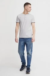 Indicode Tony T-Shirt Layershirt mit Knopfleiste Grau/Hellgrau
