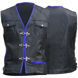 Motorradweste GW686 blue Motorrad Lederweste Biker Motorradweste Weste schwarz/blau