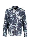 LERROS Langarmhemd Leinenhemd Blau/Hellblau