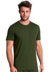 TOM TAILOR T-Shirt Cansas mit Knopfleiste Dunkelgrün