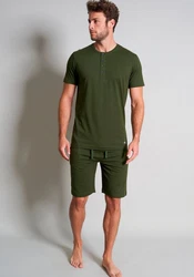TOM TAILOR T-Shirt Cansas mit Knopfleiste Dunkelgrün