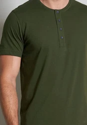 TOM TAILOR T-Shirt Cansas mit Knopfleiste Dunkelgrün