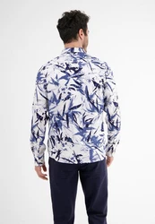LERROS Langarmhemd Leinenhemd Weiß/Blau/Dunkelblau
