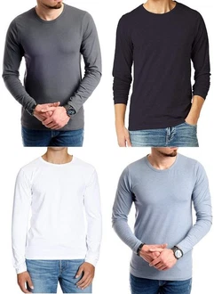 Jack & Jones Langarmshirt Basic mit Rundhalsausschnitt (4er-Pack) Grau/Dunkelblau/Hellblau/Mischfarben