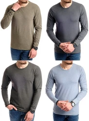 Jack & Jones Langarmshirt Basic mit Rundhalsausschnitt (4er-Pack) Khaki/Dunkelgrün/Grau/Dunkelblau