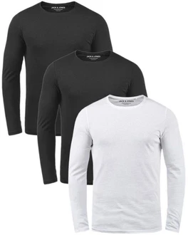 Jack & Jones Langarmshirt Basic Shirt mit Rundhalsauschnitt Dunkelgrau/Dunkelblau/Grau/Schwarz/Hellgrau