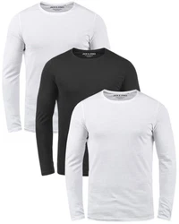 Jack & Jones Langarmshirt Basic Shirt mit Rundhalsauschnitt Grau/Dunkelblau/Weiß