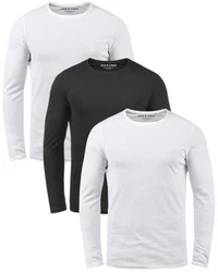 Jack & Jones Langarmshirt Basic Shirt mit Rundhalsauschnitt Grau/Dunkelblau/Weiß