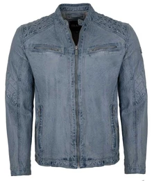 Lederjacke Limestone - Herren Lederjacke Lammnappa grau-blau antik