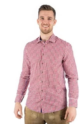 OS-Trachten Trachtenhemd Zufir mit Haifischkragen Rot/Dunkelrot