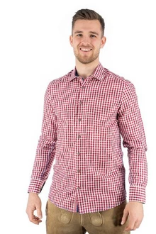 OS-Trachten Trachtenhemd Zufir mit Haifischkragen Rot/Dunkelrot
