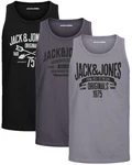 Jack & Jones Tanktop Slimfit Shirt mit Print (3er-Pack) Dunkelgrau/Grau/Blau/Dunkelblau