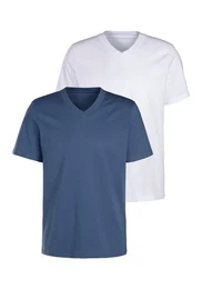 T-Shirt Regular Fit, (2er-Pack) Freizeitshirt mit Kurzarm, V-Ausschnitt aus reine Baumwolle