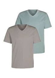 T-Shirt Regular Fit, (2er-Pack) Freizeitshirt mit Kurzarm, V-Ausschnitt aus reine Baumwolle