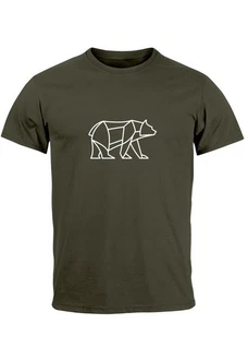 Neverless Print-Shirt Herren T-Shirt Polygon Design Print Br Bear Tiermotiv Outdoor Fashion Dunkelgrün/Braun