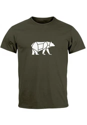 Neverless Print-Shirt Herren T-Shirt Polygon Design Print Br Bear Tiermotiv Outdoor Fashion Dunkelgrün