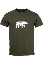 Neverless Print-Shirt Herren T-Shirt Polygon Design Print Br Bear Tiermotiv Outdoor Fashion Dunkelgrün