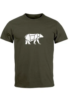 Neverless Print-Shirt Herren T-Shirt Polygon Design Print Br Bear Tiermotiv Outdoor Fashion Dunkelgrün