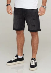 JACK & JONES Infinity Herren Jeans Shorts Rick Bermudas Used Look (as3, Alpha) Dunkelgrau/Schwarz/Grau