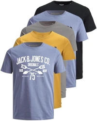 Jack & Jones Print-Shirt (5er-Pack) T-Shirts mit Aufdruck Blau/Grau/Dunkelblau/Hellblau/Mischfarben