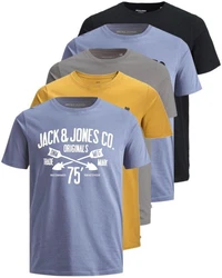 Jack & Jones Print-Shirt (5er-Pack) T-Shirts mit Aufdruck Blau/Grau/Dunkelblau/Hellblau/Mischfarben