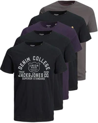 Jack & Jones Print-Shirt (5er-Pack) T-Shirts mit Aufdruck Lila/Dunkelgrau/Schwarz/Dunkelblau