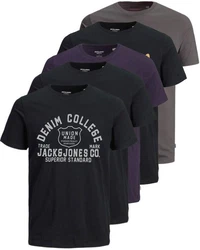 Jack & Jones Print-Shirt (5er-Pack) T-Shirts mit Aufdruck Lila/Dunkelgrau/Schwarz/Dunkelblau