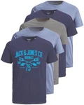Jack & Jones Print-Shirt (5er-Pack) T-Shirts mit Aufdruck Blau/Dunkelblau/Grau