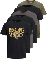 Jack & Jones Print-Shirt (5er-Pack) T-Shirts mit Aufdruck Khaki/Dunkelgrün