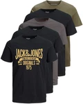 Jack & Jones Print-Shirt (5er-Pack) T-Shirts mit Aufdruck Khaki/Dunkelgrün